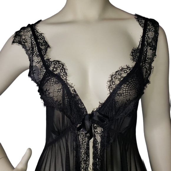 SHEIN Black Open Front Long Sheer Lace Nightgown Nightie Negligee Plus Size 4XL - Picture 6 of 11